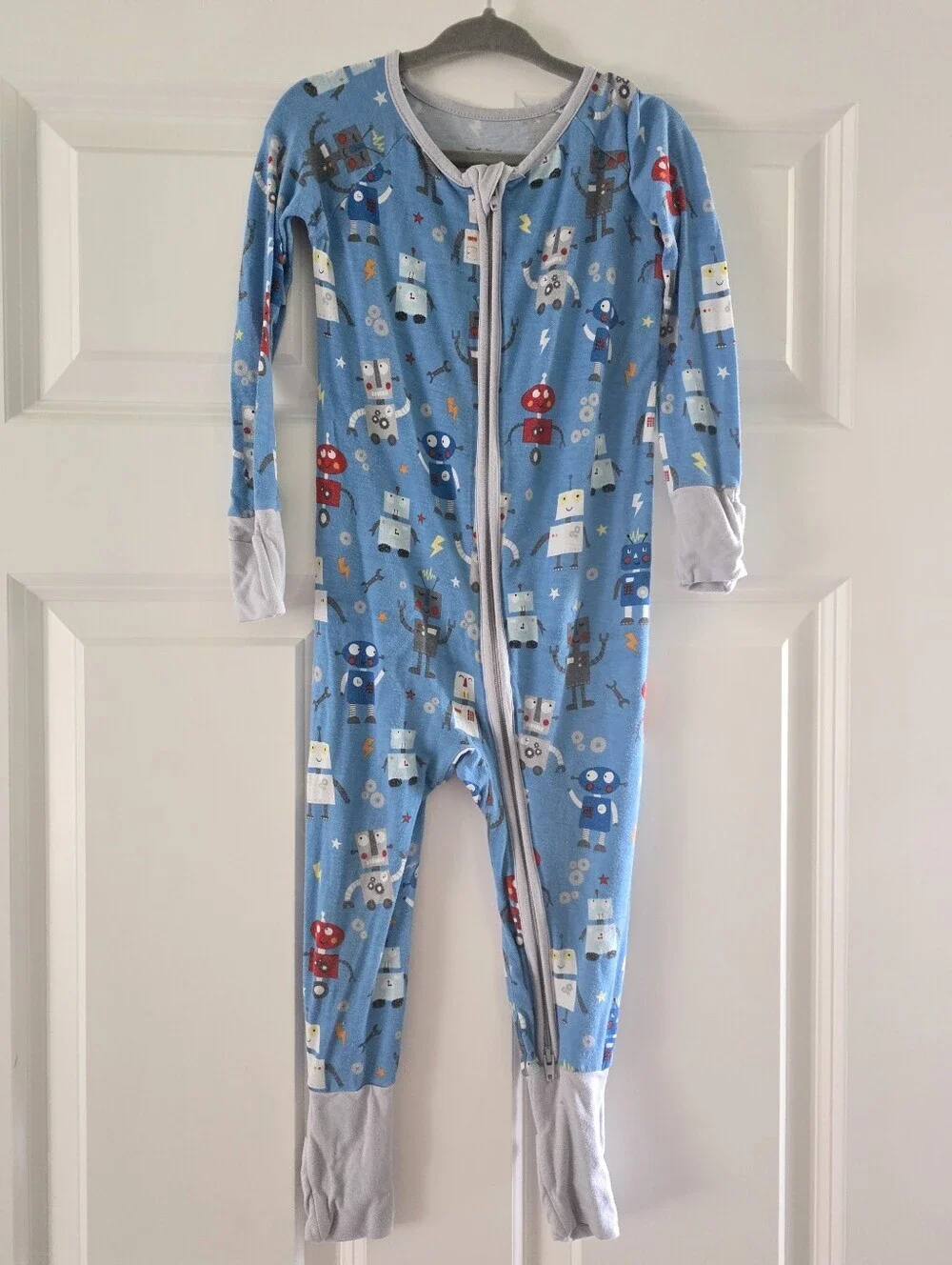 Little Sleepies Robot Party Blue Bamboo Zippy Pajamas - Discontinued Print